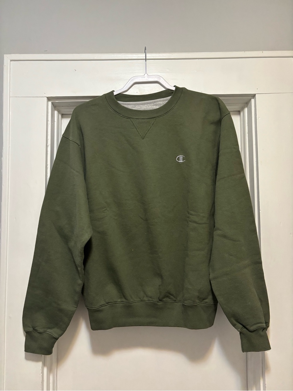 Champion Olive Green Crewneck Sweatshirt with Small Chest Logo